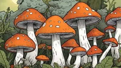 Los hongos juegan papel en las ilustraciones de fermentación y proceso probiótico.