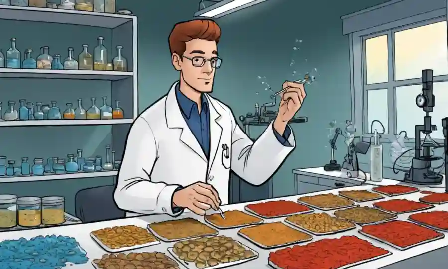 Científico examinando muestras de hongos en un entorno de laboratorio, destacando sus diversas aplicaciones y usos.