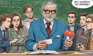 Profesor con una muestra de hongos