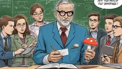 Profesor con una muestra de hongos