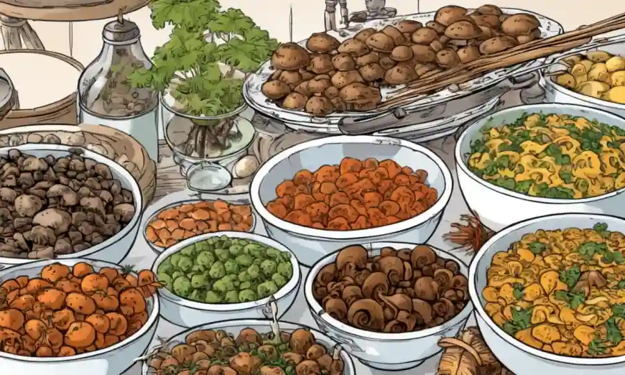 Una variedad de hongos de diferentes culturas y países que se preparan en platos tradicionales.