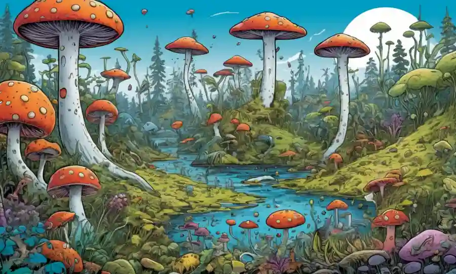 Microorganismos y hongos conectados en diversas relaciones simbióticas entre ecosistemas naturales.