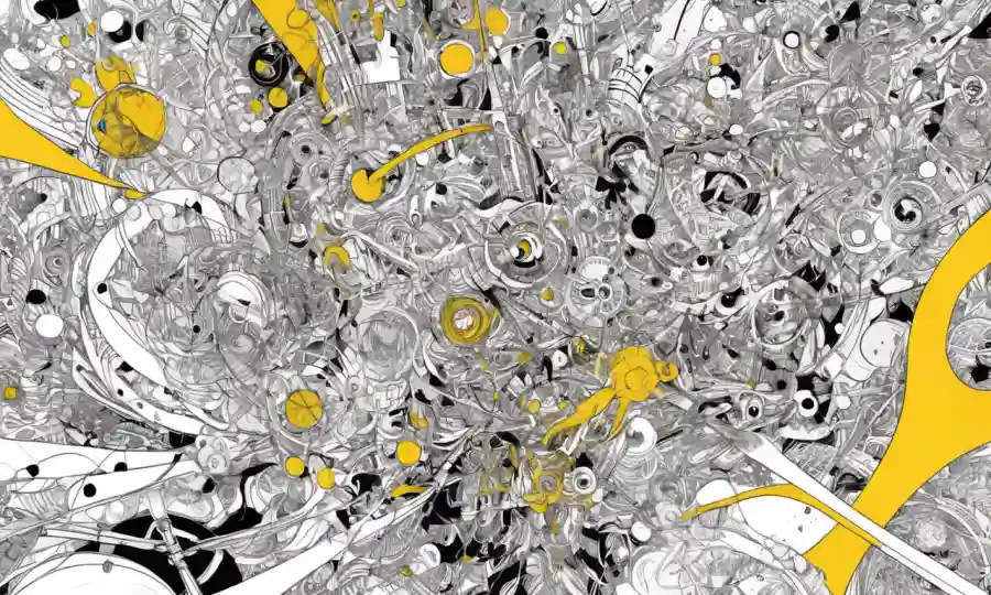 Procesos creativos interconectados se desarrollan a través de herramientas artísticas y diseños abstractos.