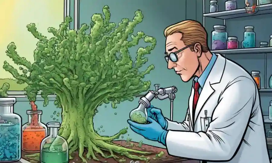 Científicos del laboratorio inspeccionan microorganismos y compuestos inspirados en la naturaleza.