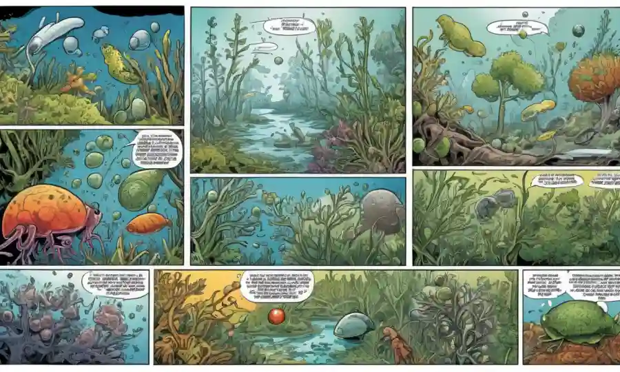 Imágenes microscopio de diversos organismos y estudios de ecosistemas.