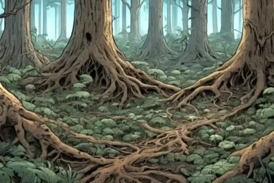 Simbiosis entre micelio y árboles en ecosistemas naturales