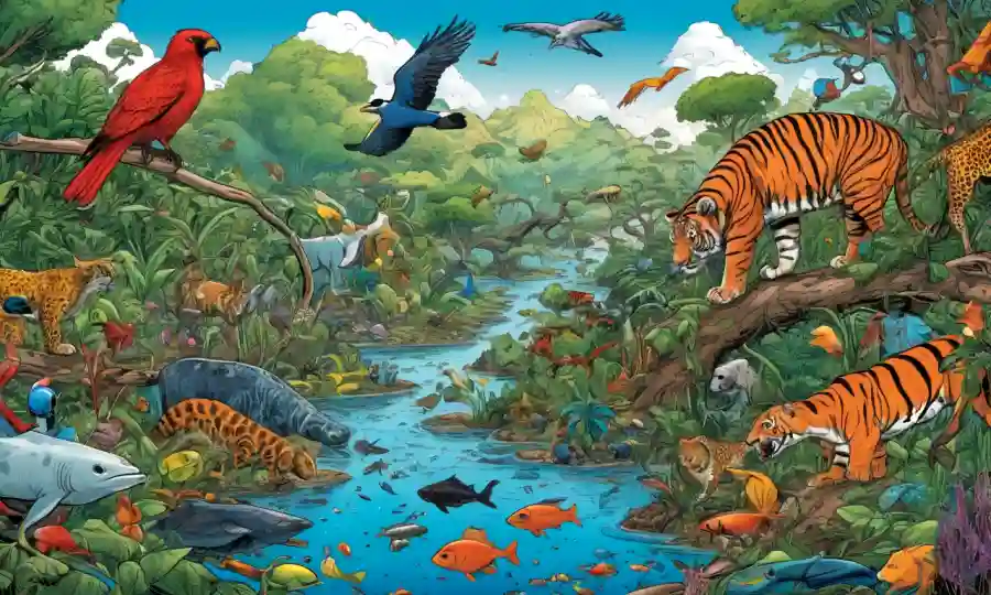 Vibrant ilustra la interconexión de diversas especies en un ecosistema.