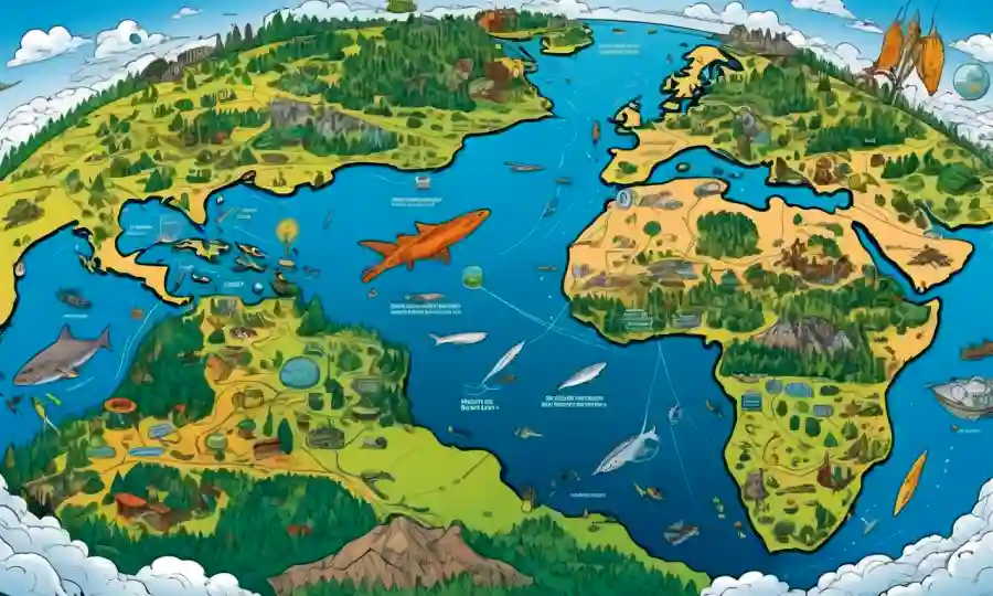 Los ecosistemas interconectados y los conceptos de gestión de recursos naturales presentados en un diagrama visualmente atractivo.