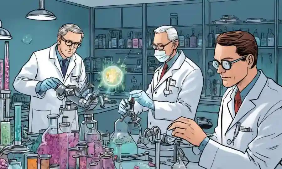 Investigadores en un laboratorio que examinan organismos simbióticos para avances sanitarios.