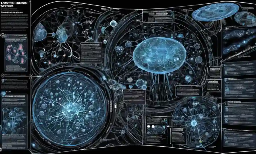 Pantallas informáticas que muestran diagramas de red científica de interacciones microbianas.