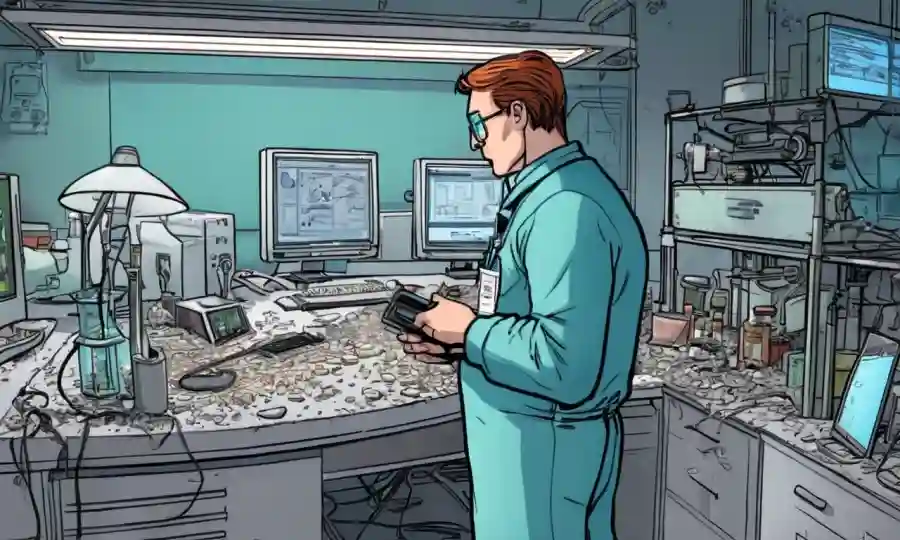 Investigadores que utilizan programas informáticos avanzados para estudiar la descomposición de materia orgánica en un fondo de laboratorio.