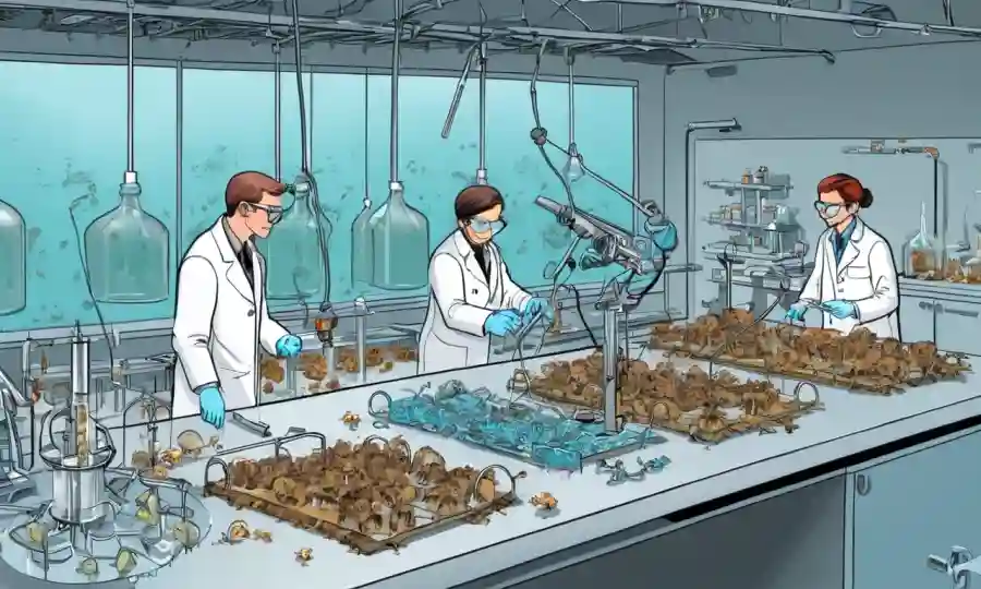 Científicos recolectando muestras de hongos usando trampas y equipos en un entorno de laboratorio.