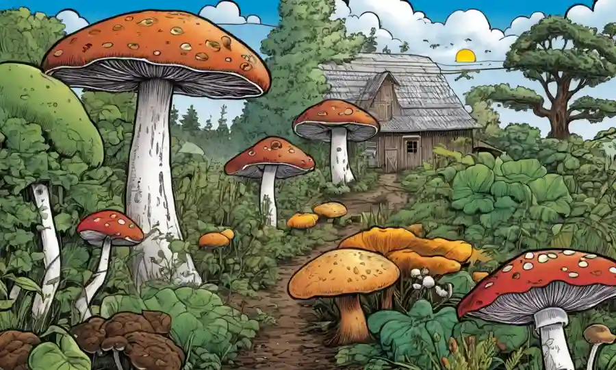 Los hongos y las plantas coexisten en un ecosistema agrícola con etiquetas.