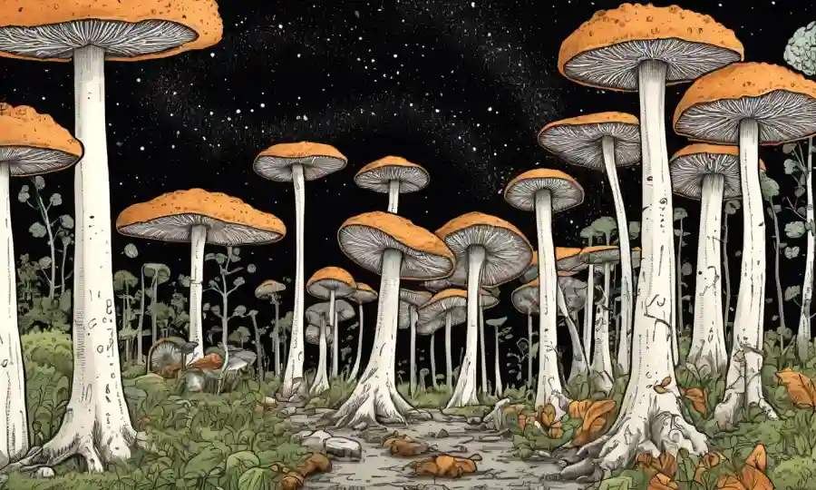 Imagen que muestra varias estructuras de micelio con mediciones y estadísticas relevantes para los sistemas fúngicos de naturalezas.