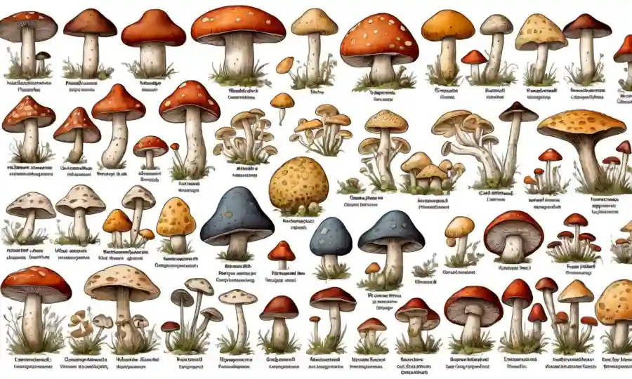 Un gráfico de clasificación de hongos con varias categorías de hongos y explicaciones detalladas.