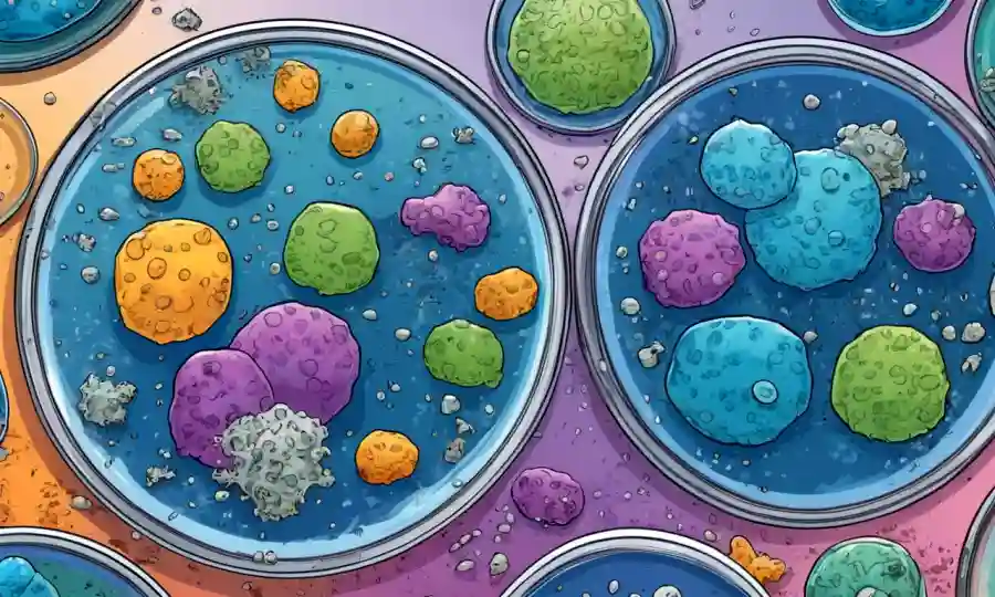 Microorganismos en platos petri sometidos a descomposición anaeróbica y aeróbica.