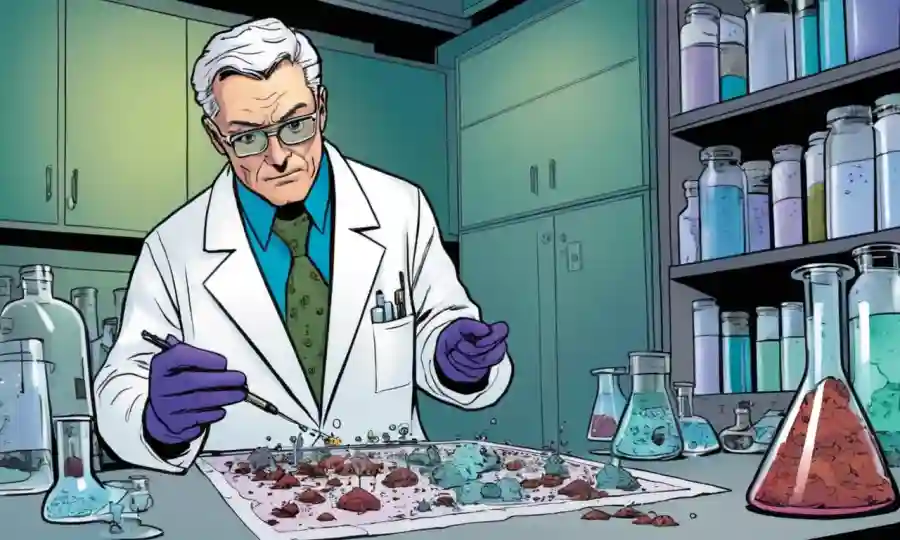 Un científico analizando descomposición muestra resultados en un entorno de laboratorio.