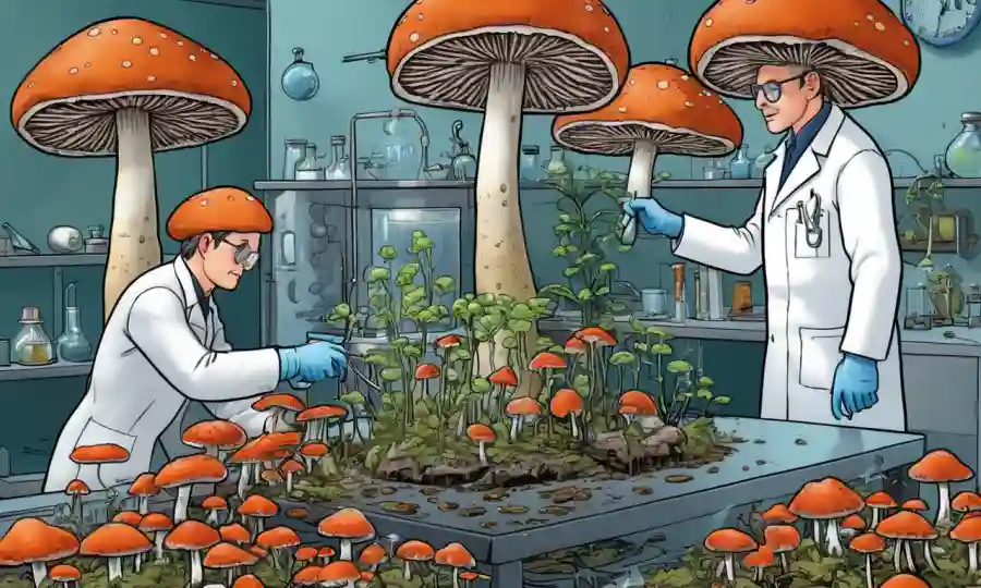Investigadores de hongos que estudian el crecimiento de hongos en el ambiente de laboratorio.