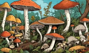 Una serie de ilustraciones que muestran diferentes tipos de hongos