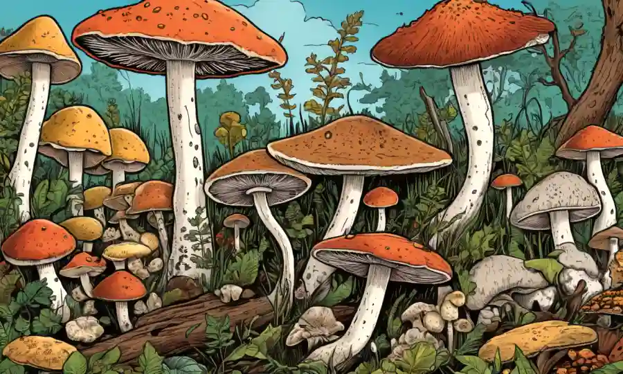 Una serie de ilustraciones que muestran diferentes tipos de hongos