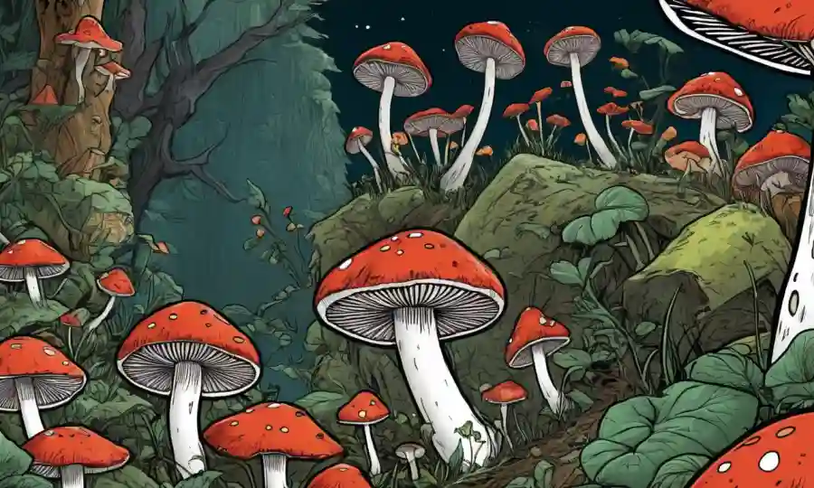 Muestras de setas rodeadas de estrategias defensivas y conexiones ecológicas.