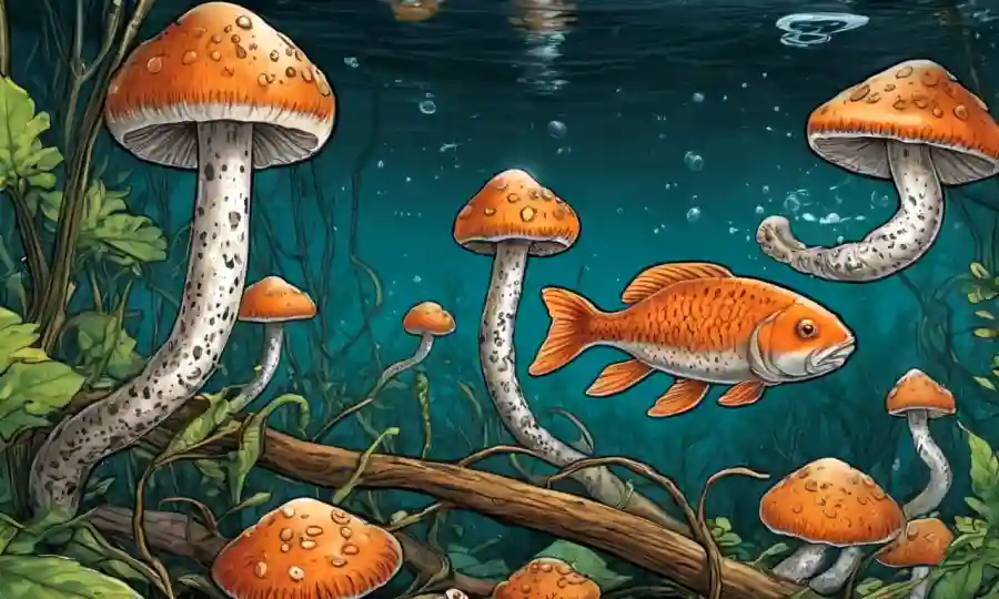 Ilustraciones científicas de esporocarps y hongos en la naturaleza o en la configuración de laboratorio.