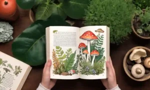 Alguien con un libro de hongos