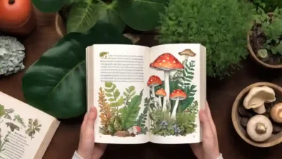 Alguien con un libro de hongos