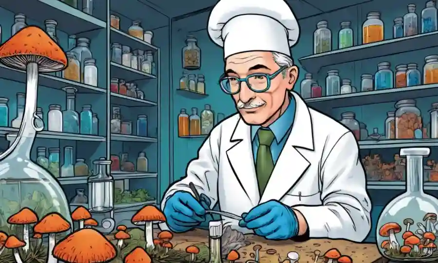 Científico estudiando hongos en un laboratorio