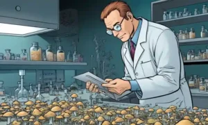 Un científico que examina muestras de hongos en un laboratorio.