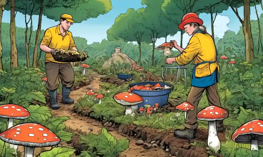 Personas que tienden a cultivar hongos en entornos de reserva natural.