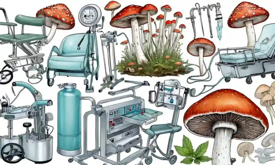 Muestras de especies de hongos en medio de equipos médicos y gráficos.