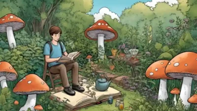 Una persona sentada en un jardín