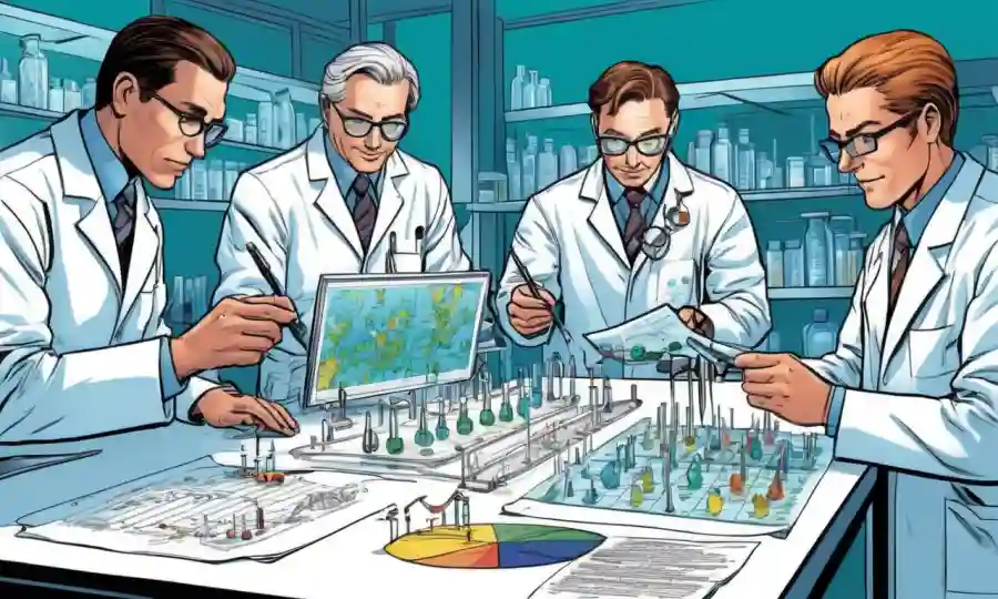 Científicos analizando muestras de ADN y gráficos para identificar especies.