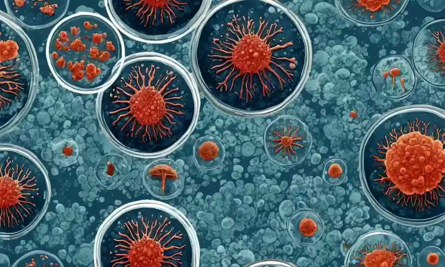 Crecimiento de hongos microscópicos afectados por diversas sustancias químicas en un plato petri.