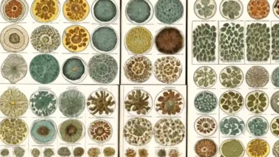 diapositivas microscópicas que muestran diversas variaciones genéticas de especies fúngicas.