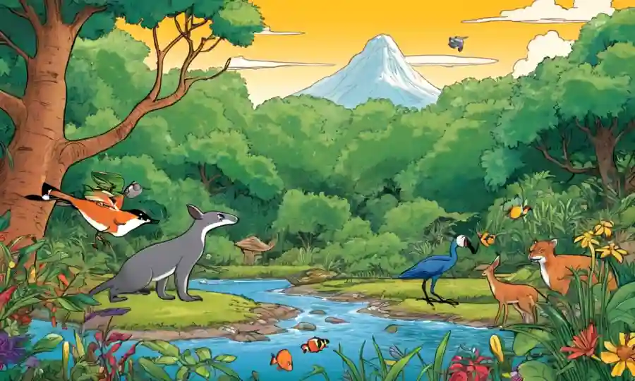 Flora y fauna coexisten en armonía dentro de los ecosistemas representados a través de videos educativos animados.